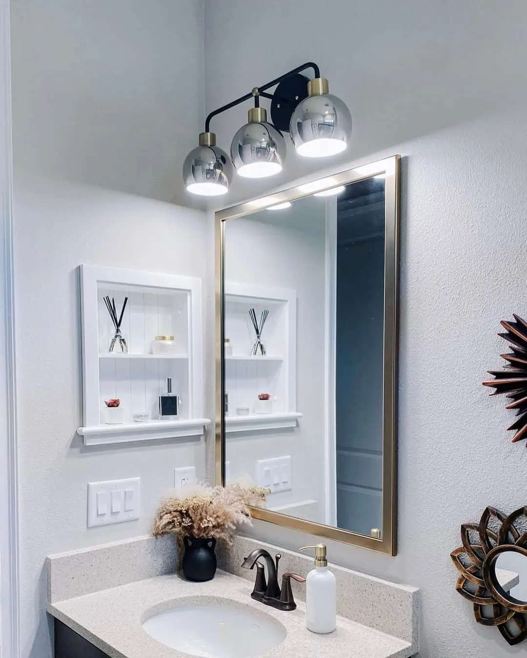 Curved Black Bar Fixture With Polished Chrome Globes
