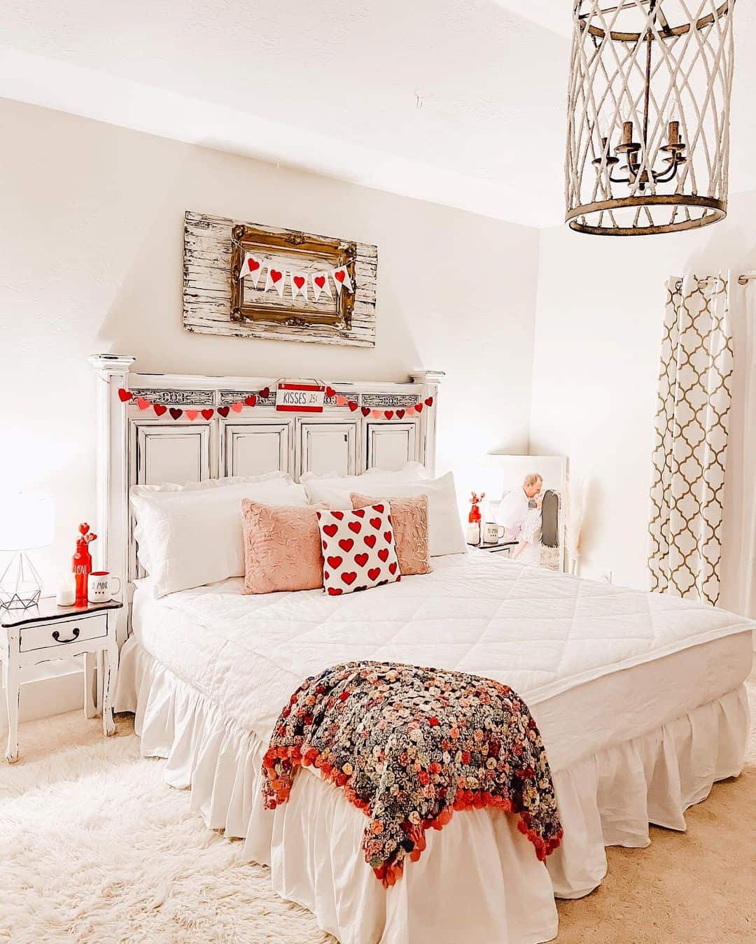 Heart-Patterned Pillows Add A Sweet Touch To White Bedding