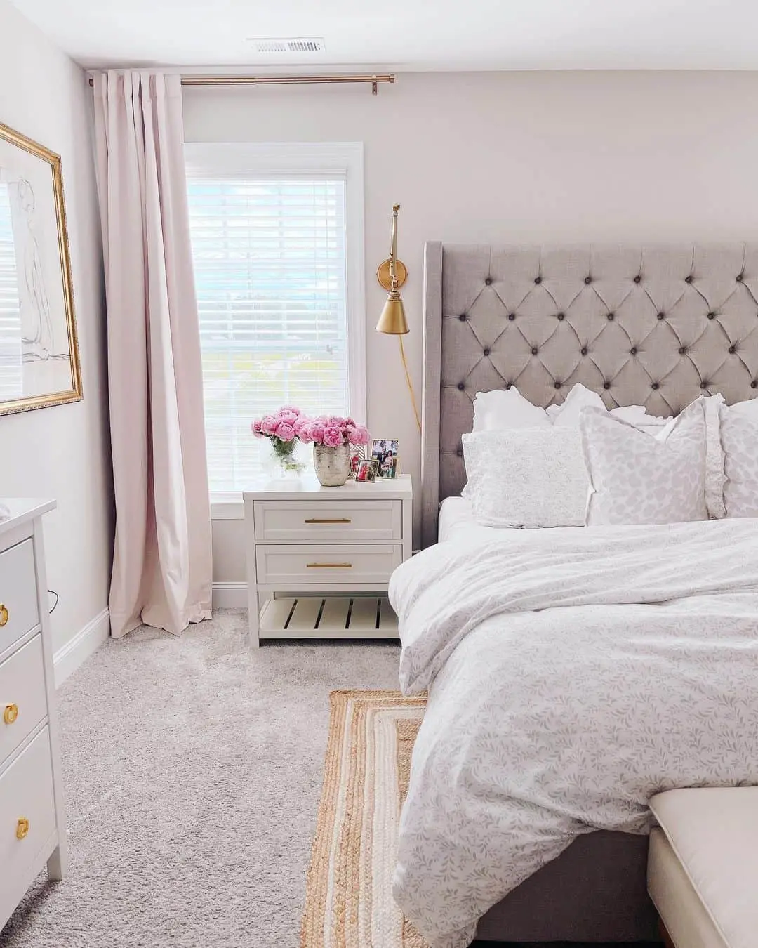 Anchor Your Bed with a Soft, Tufted Gray Headboard