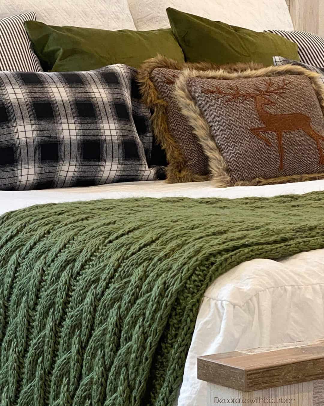 Layer a Chunky Knit Throw in Deep Forest Green