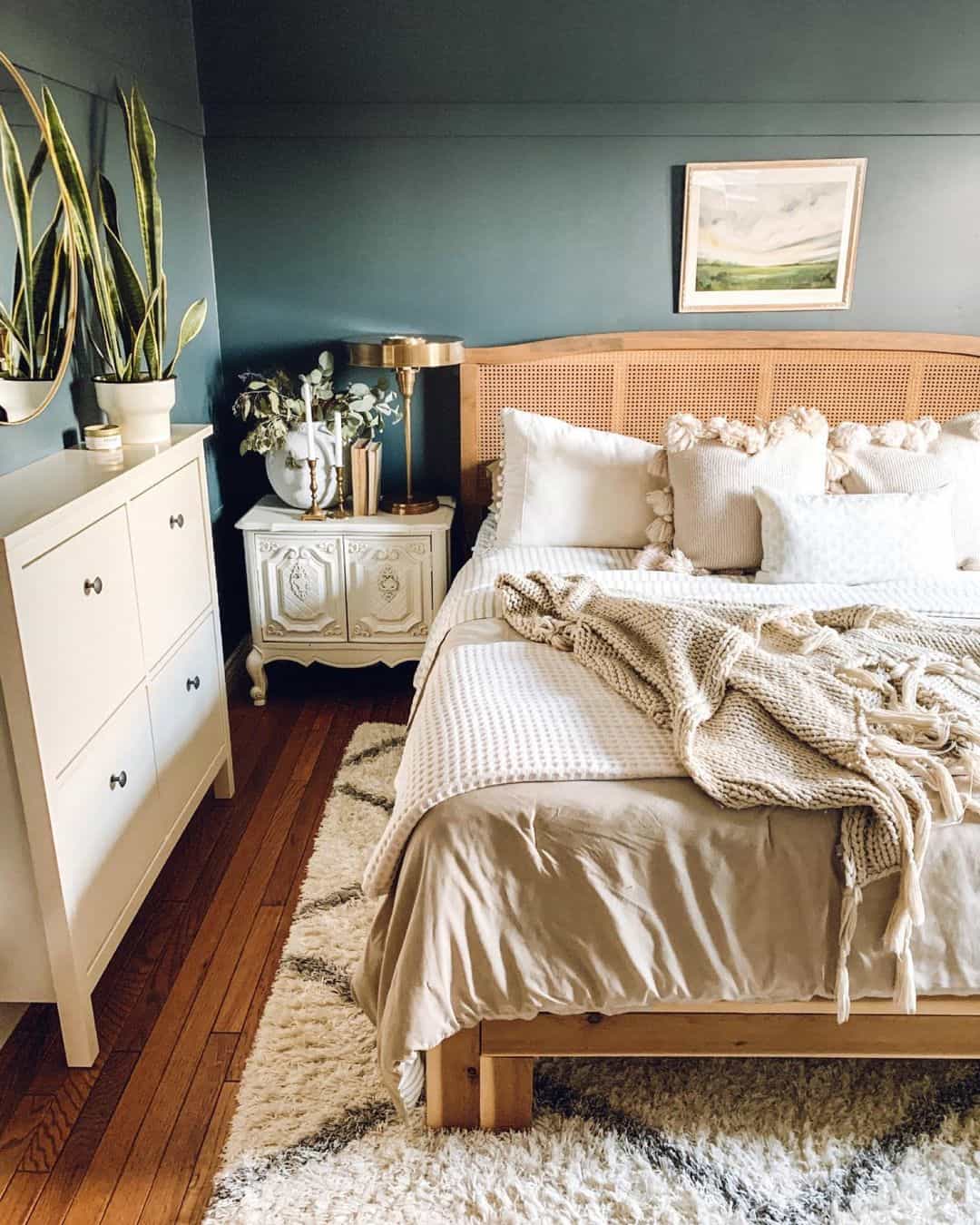 Cane Headboard Adds Natural Texture to the Bed