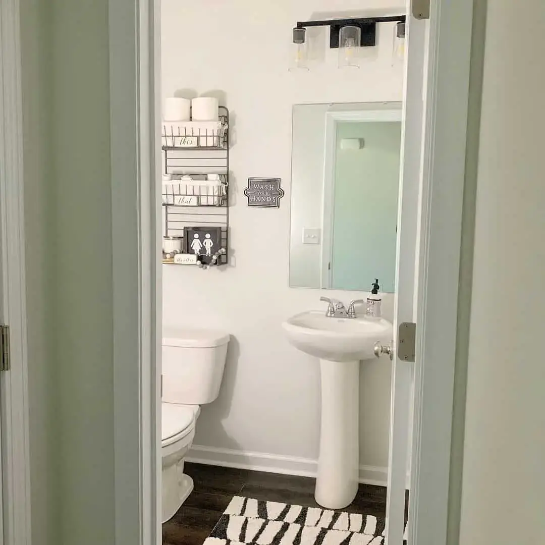 Vertical Wire Caddy Organizes Toilet Paper and Small Decor