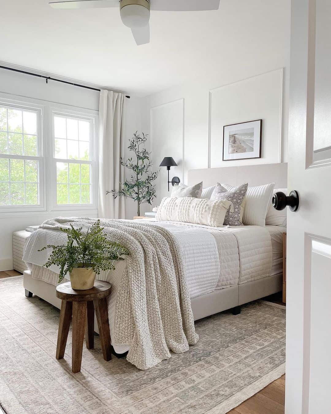 Natural Accent with a Wooden Stool and Plant