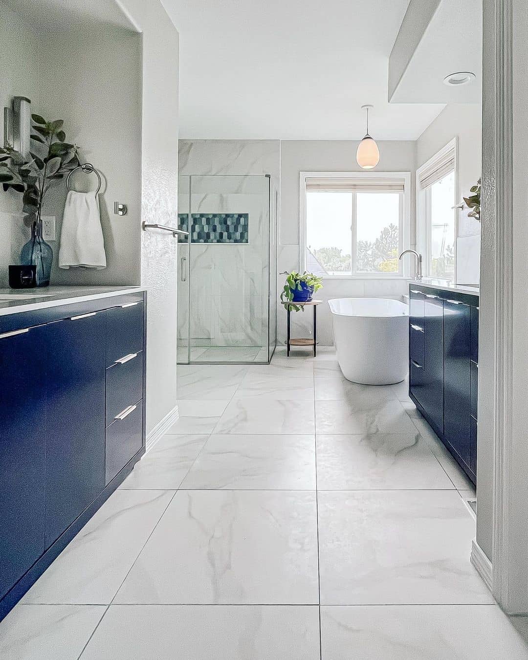 Anchor Your Palette with Deep Blue Vanity Cabinets