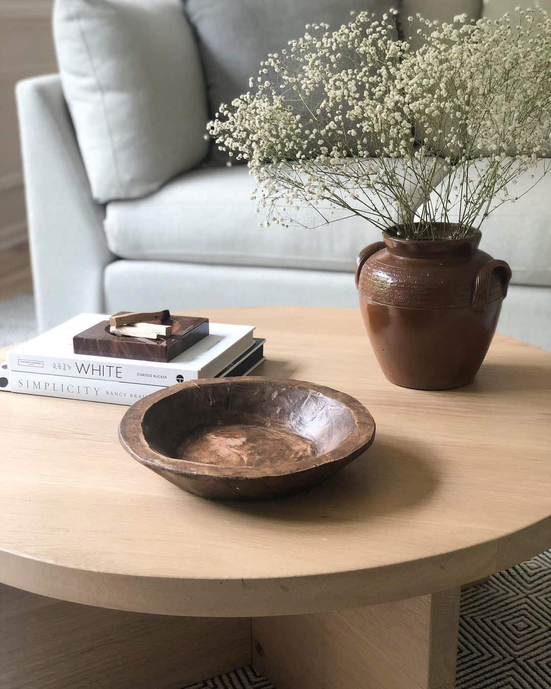 Center a Carved Wooden Bowl on a Round Table