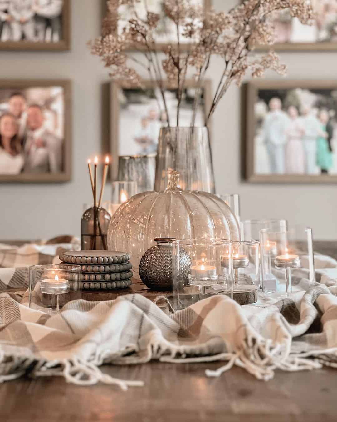Frame a Glass Pumpkin with Candles and Dried Stems