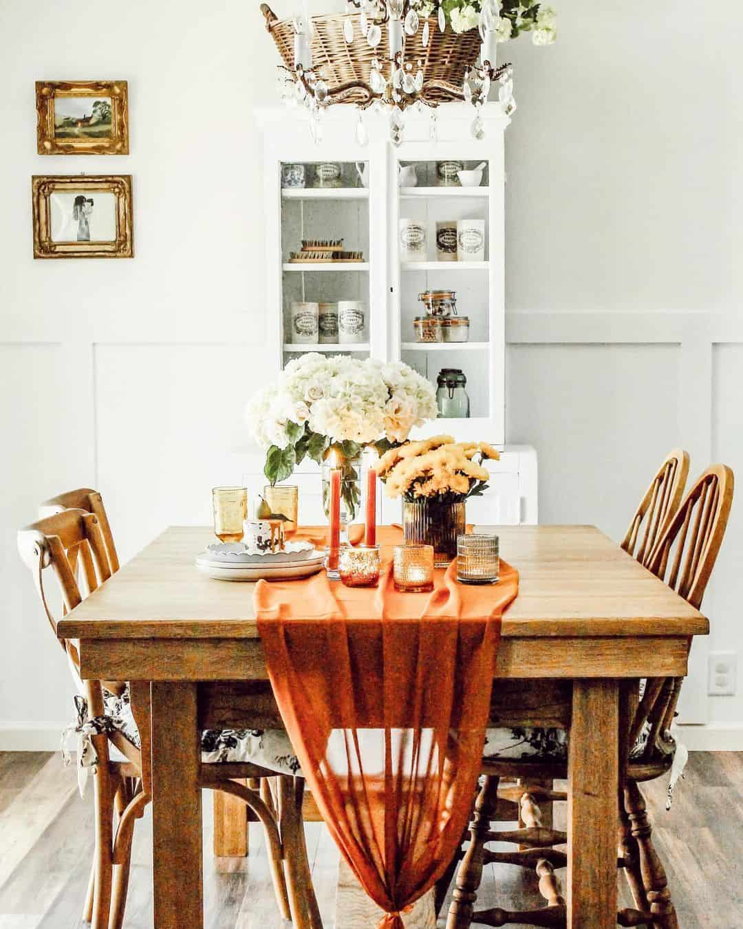 Sheer Orange Runner with Mercury Glass and Red Candles