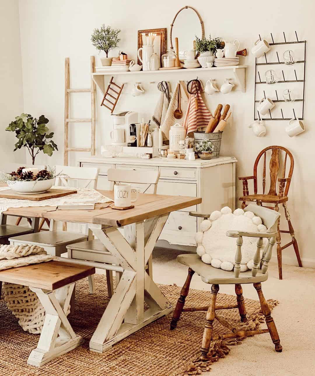 Wooden Ladder Leans Against Wall for Rustic Display