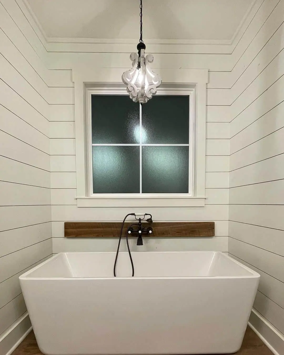Frame Your Bathtub with Shiplap and Wood