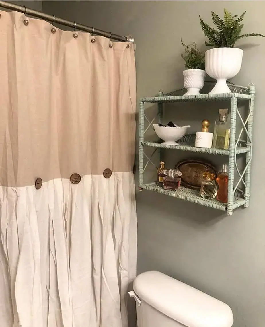 Two-Tone Curtain with Rustic Wooden Buttons