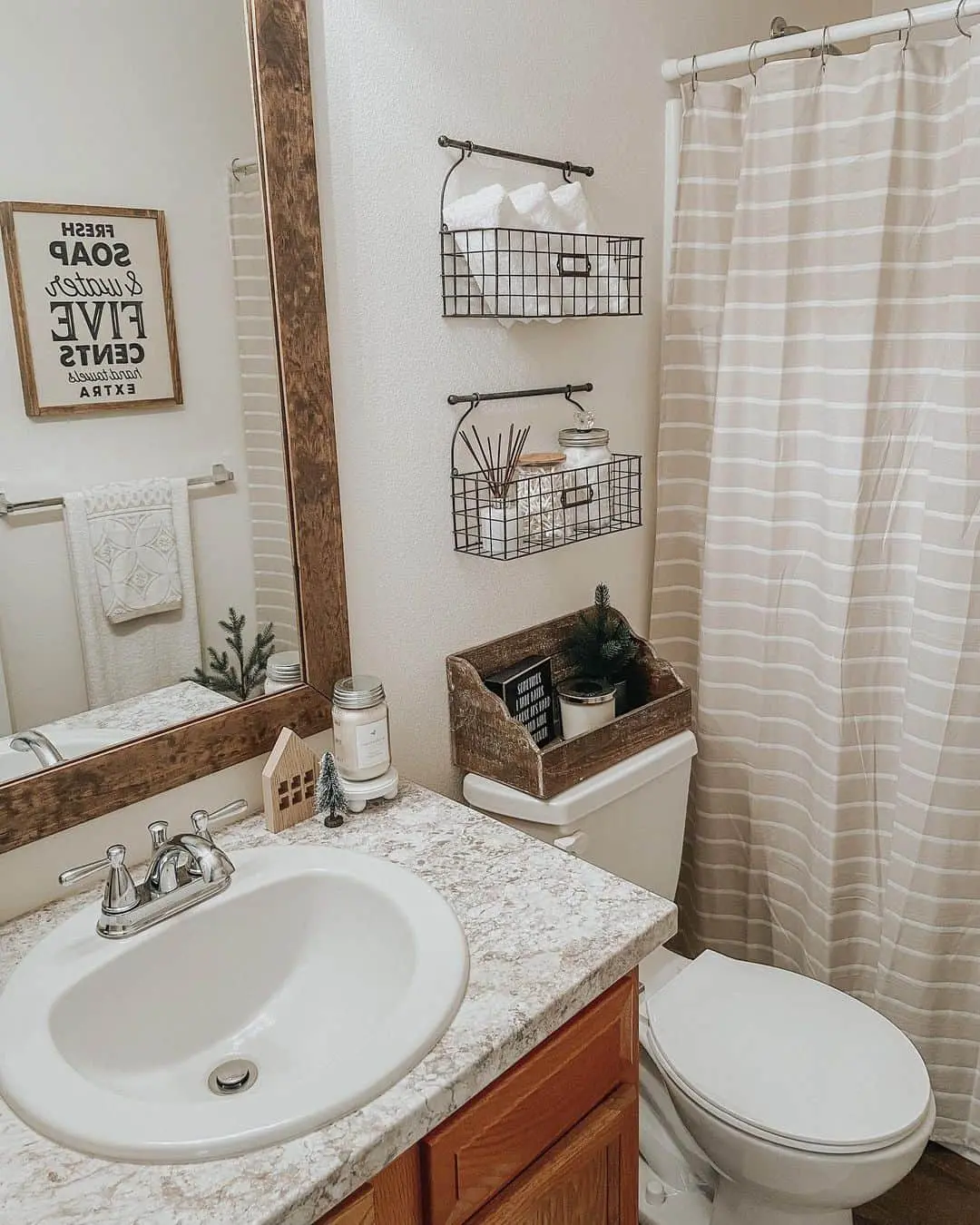 Wire Baskets Add Vertical Storage Above the Toilet