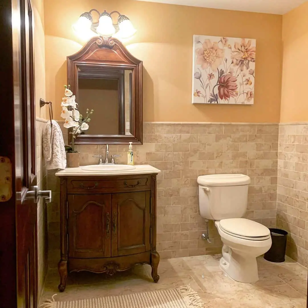 Tiled Wainscoting Creates a Classic Two-Tone Bathroom Wall
