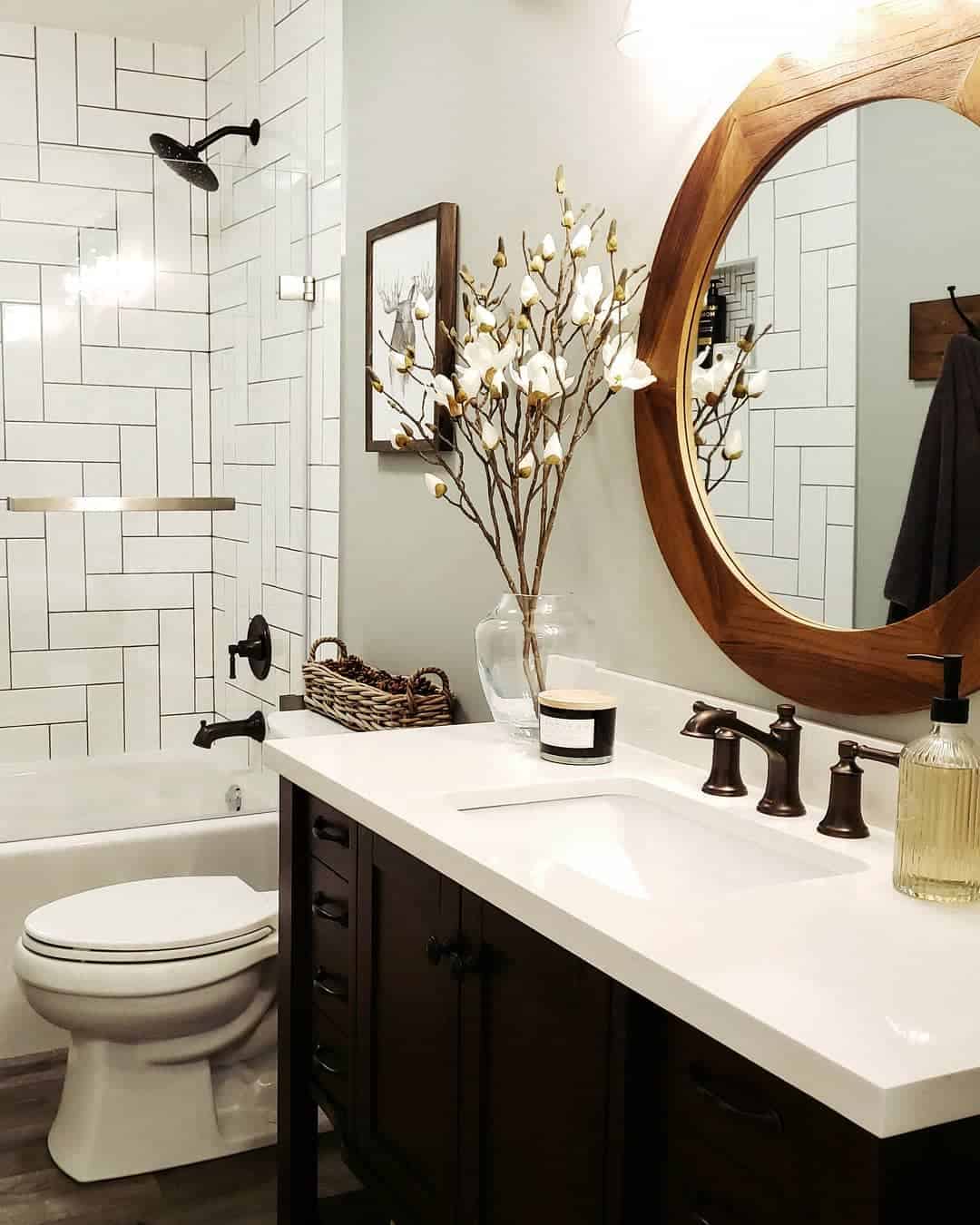 Herringbone Tile Creates a Dynamic Shower Wall