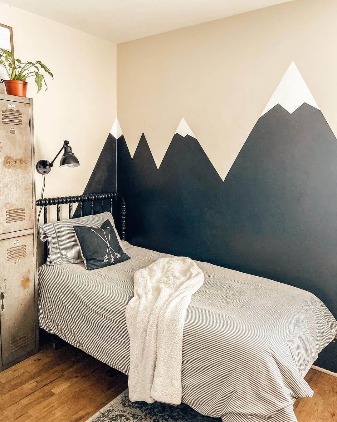 Geometric Mountain Mural Creates a Bold Statement Wall