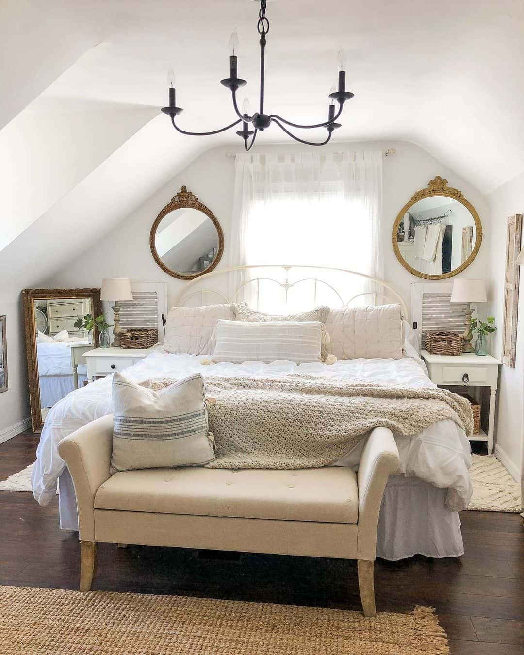 Ornate Gold Mirrors Frame the Window Above the Bed