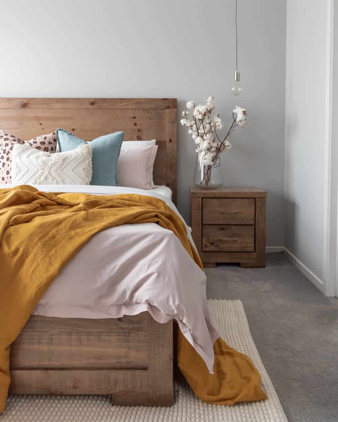 Wooden Bed Frame With Built-In Storage