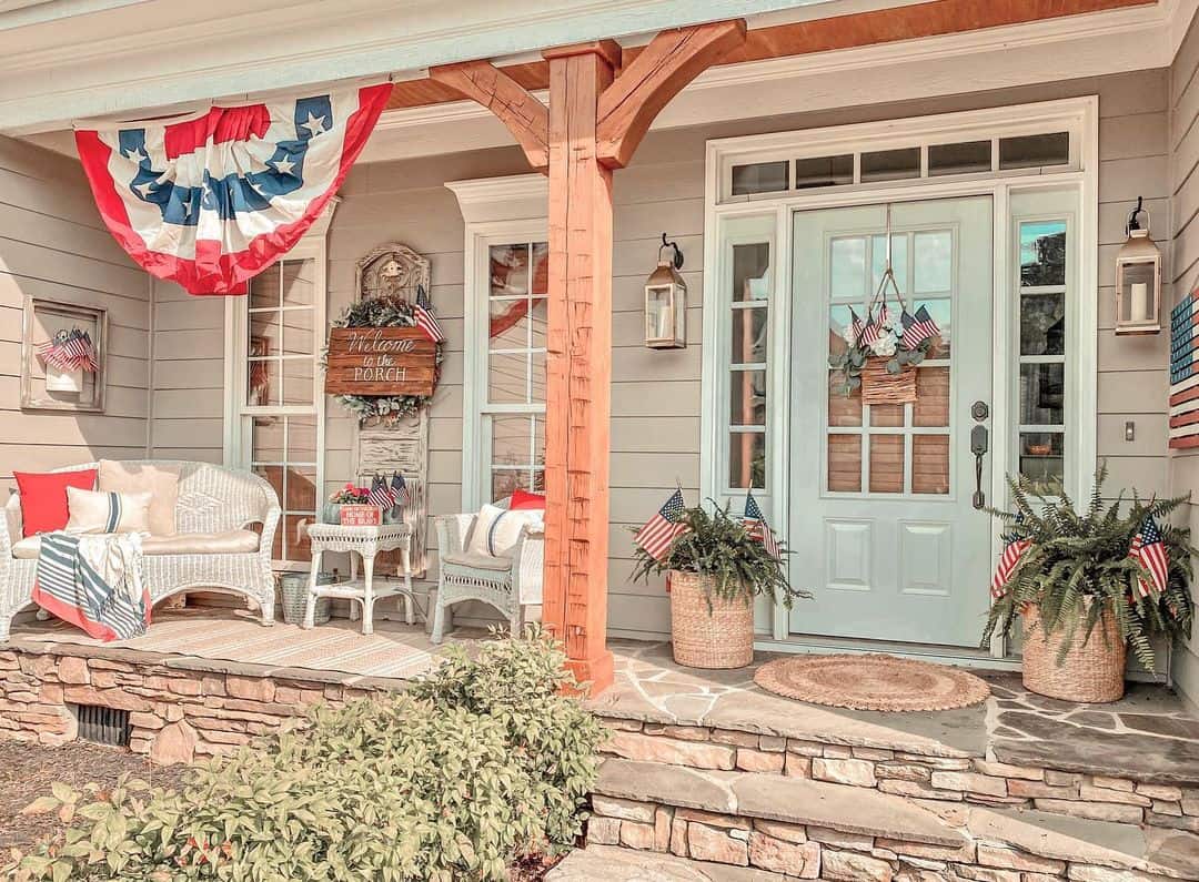 Pleated Bunting Adds Patriotic Flair Above the Porch