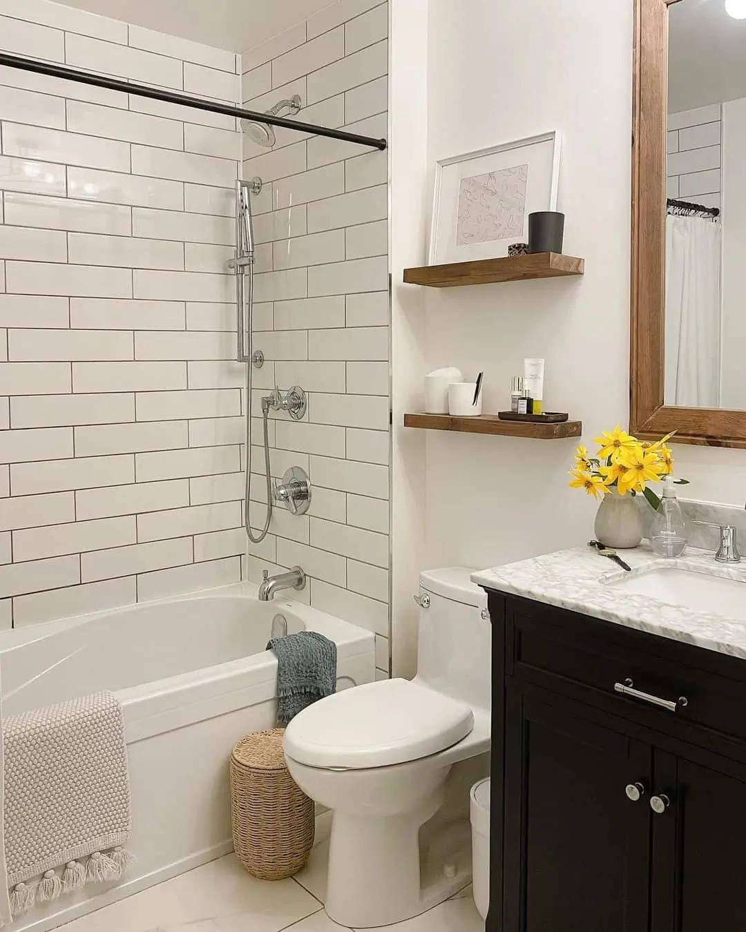 Warm Up Your Toilet Area with Wooden Shelves