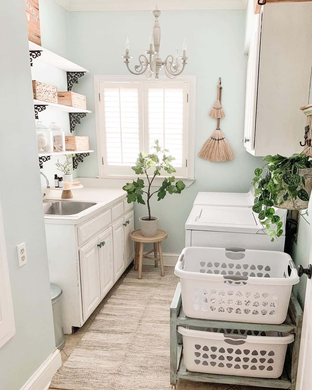 Tiered Rolling Cart Holds Laundry Baskets for Easy Access