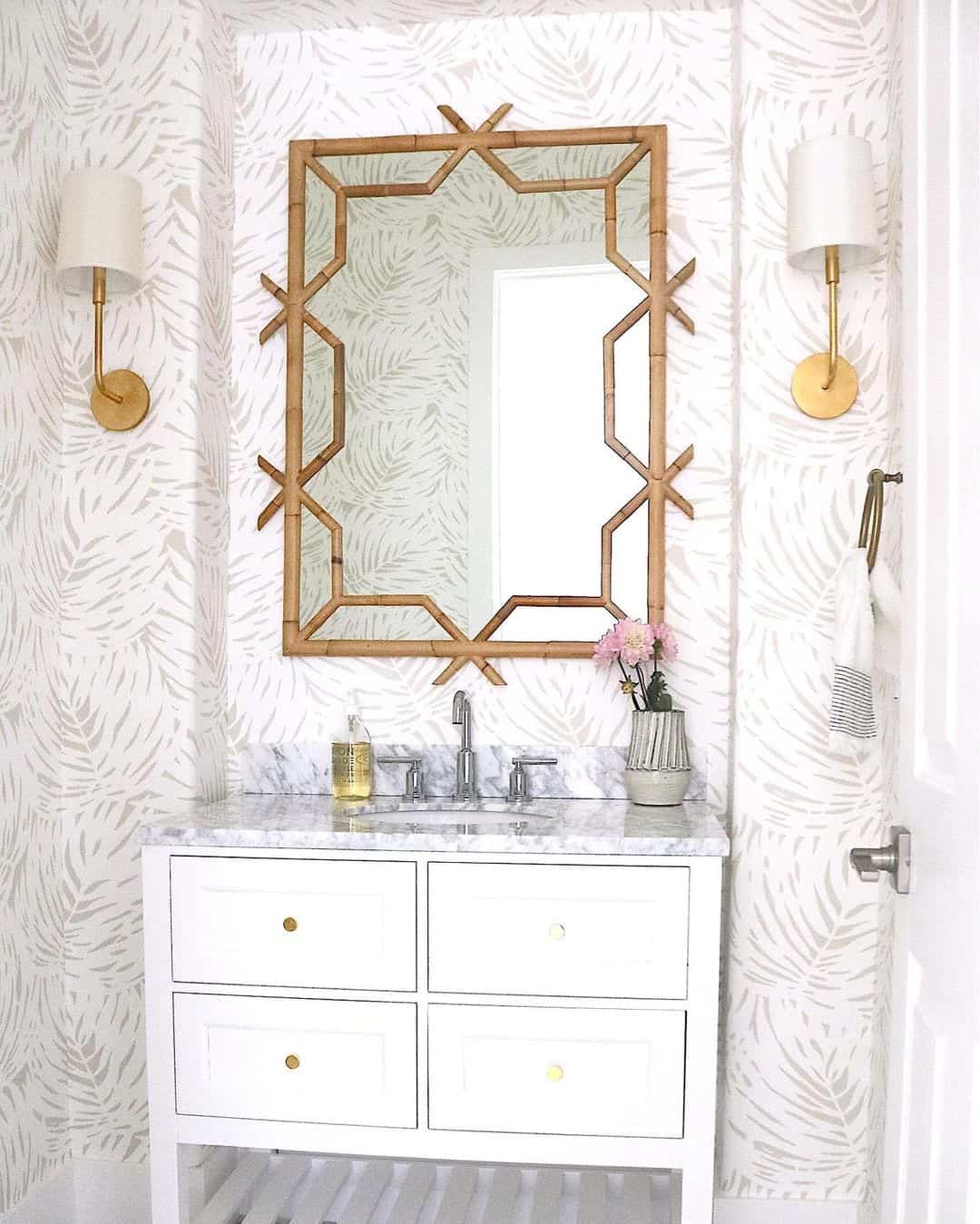 Bamboo Mirror Frames Leafy Wallpaper for a Natural Touch