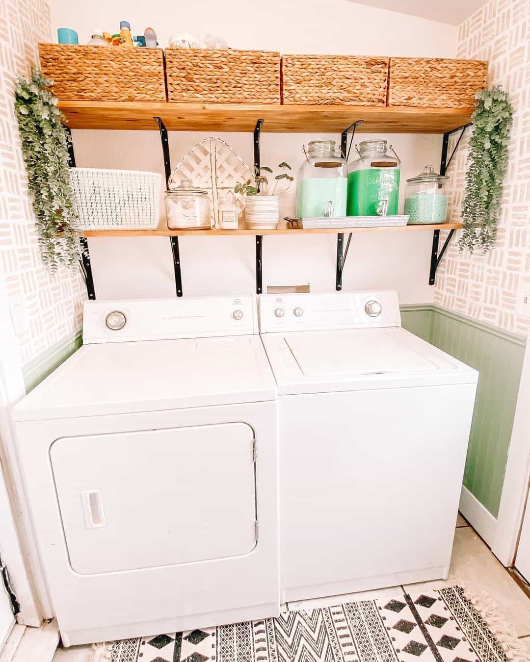Woven Baskets and Glass Dispensers for Stylish Laundry Room Storage