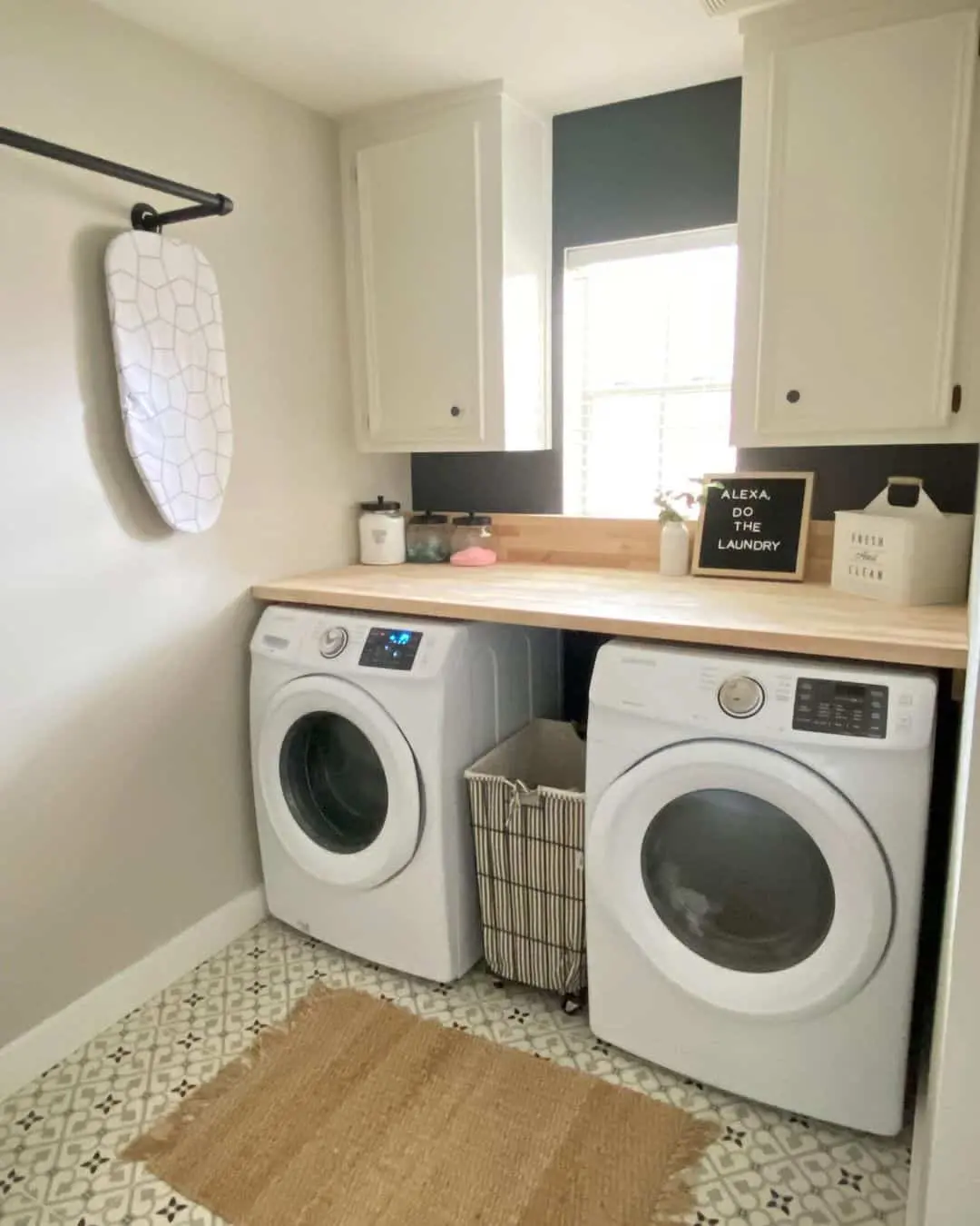 Wall-Mounted Ironing Board with Geometric Cover