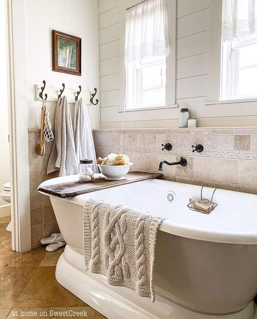 Rustic Wooden Tub Caddy Holds Bathing Essentials