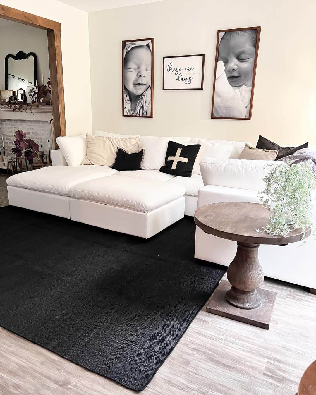 Framed Baby Photos Add Sweetness Above a White Sectional