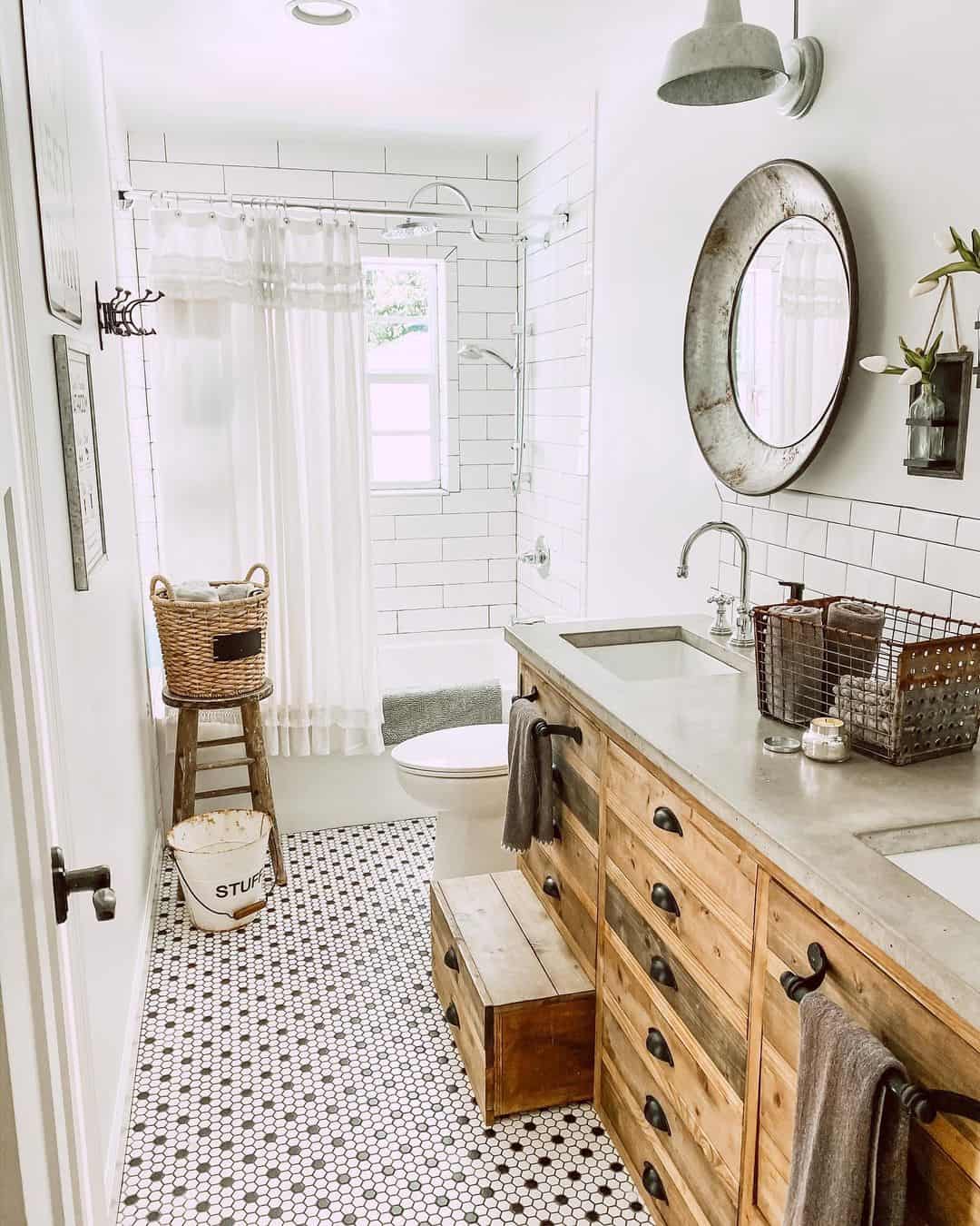 Wooden Step Box Adds Height Beside Vanity