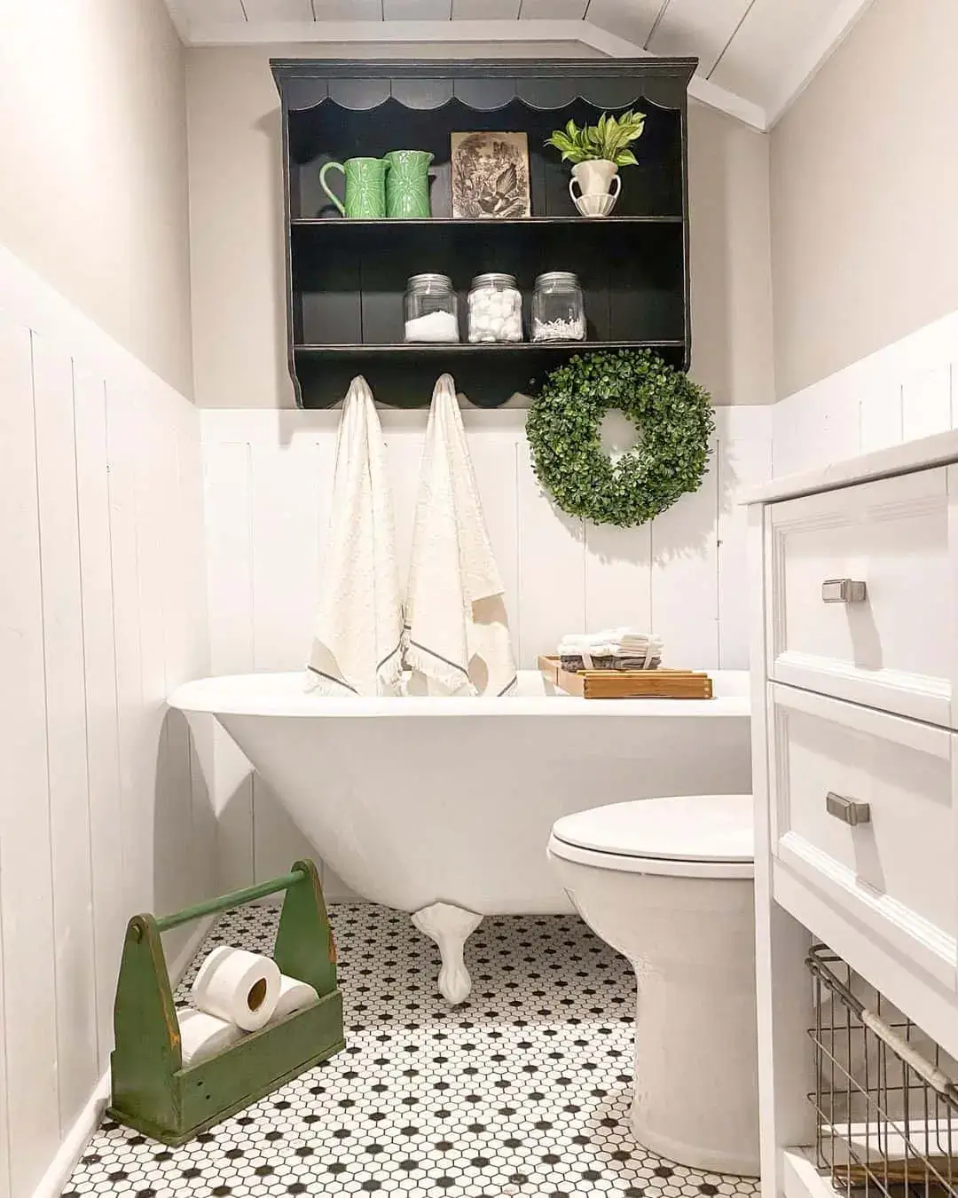Green Wooden Caddy Holds Extra Toilet Paper Rolls