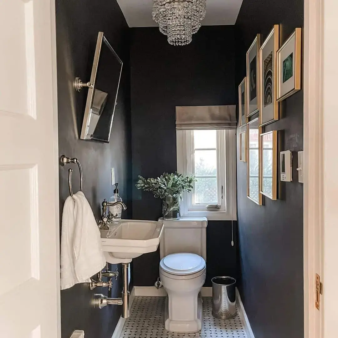 Gallery Wall of Gold Frames Adds Warmth to Dark Walls