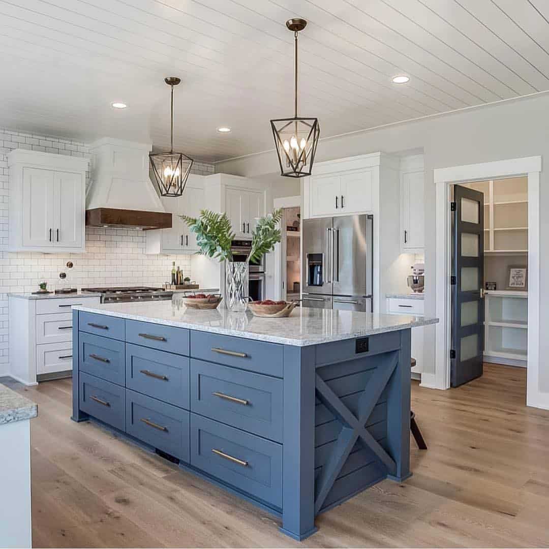 Blue Island with X-Panel Sides and Brass Hardware