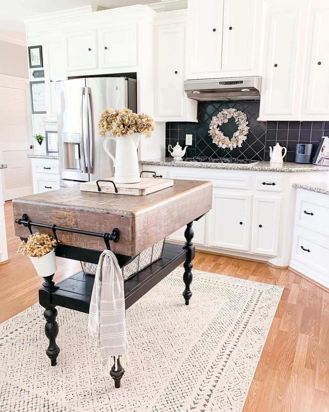 Rustic Wood Block Island with Black Turned Legs