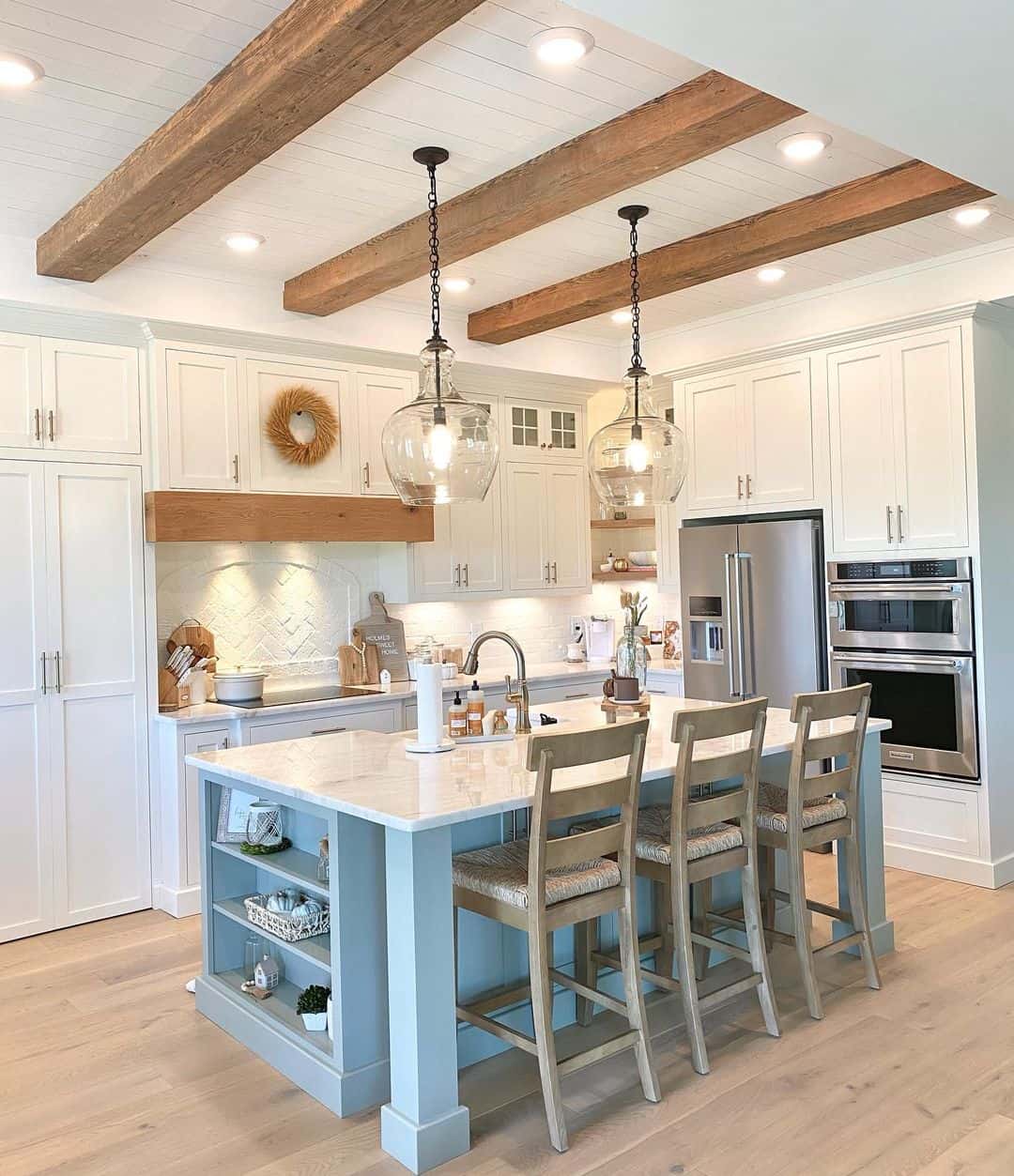Pale Blue Island with Open Shelves for Display