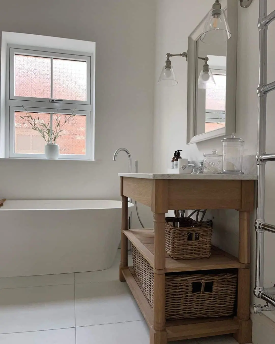Open Vanity with Woven Baskets for Accessible Storage