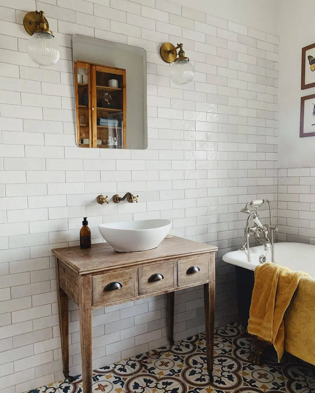 Vintage Vanity with Modern Vessel Sink