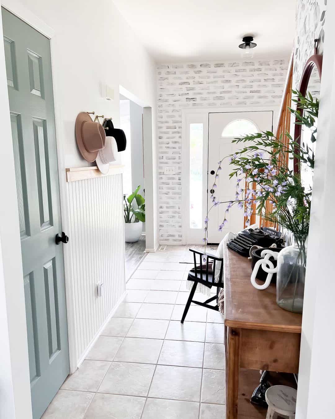 White Beadboard Wainscoting with a Simple Hat Rack