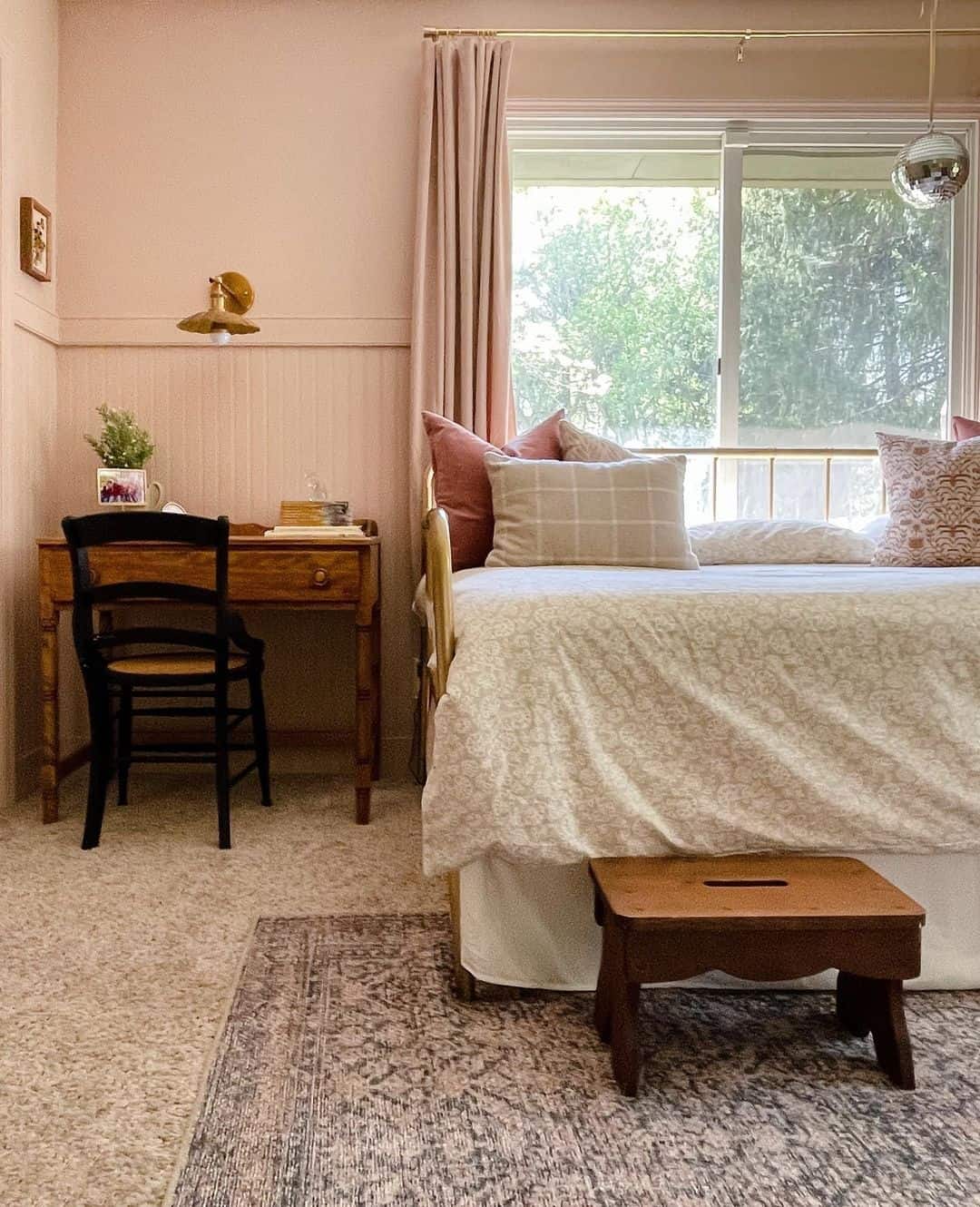 Wood Beadboard Panels Add Warm Texture to a Pink Room
