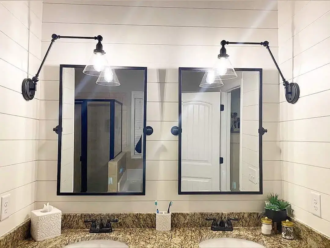 Adjustable Black Arm Sconces Frame Rectangular Mirrors
