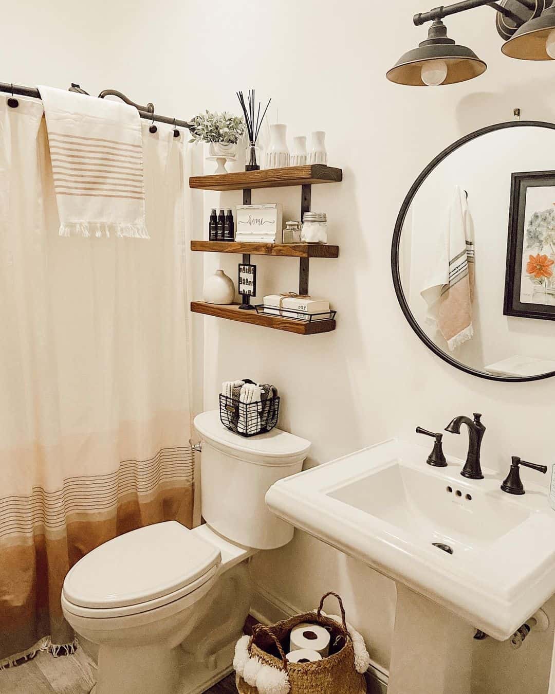 Floating Wood Shelves Display Small Bathroom Essentials
