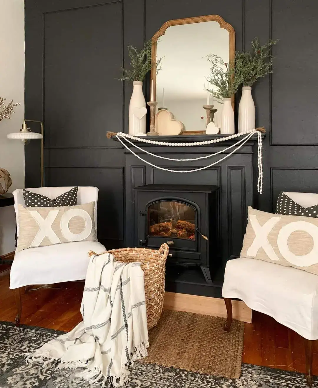 Drape a Pearl Garland Over Your Black Fireplace Mantel