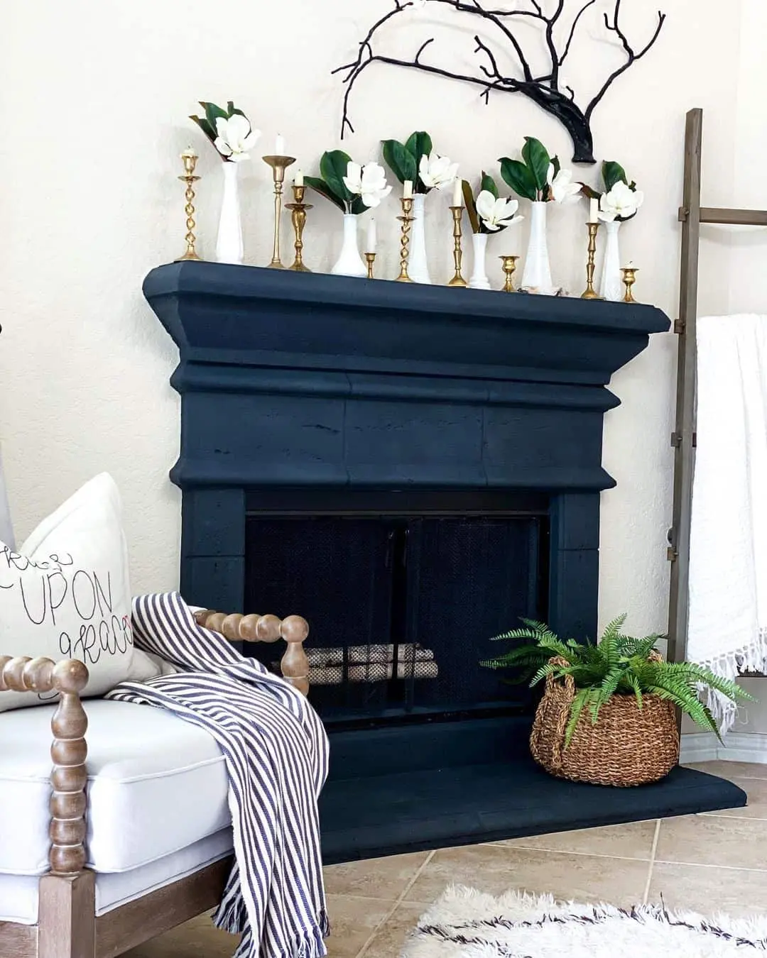 Balance Your Mantel with Brass Candlesticks and White Vases