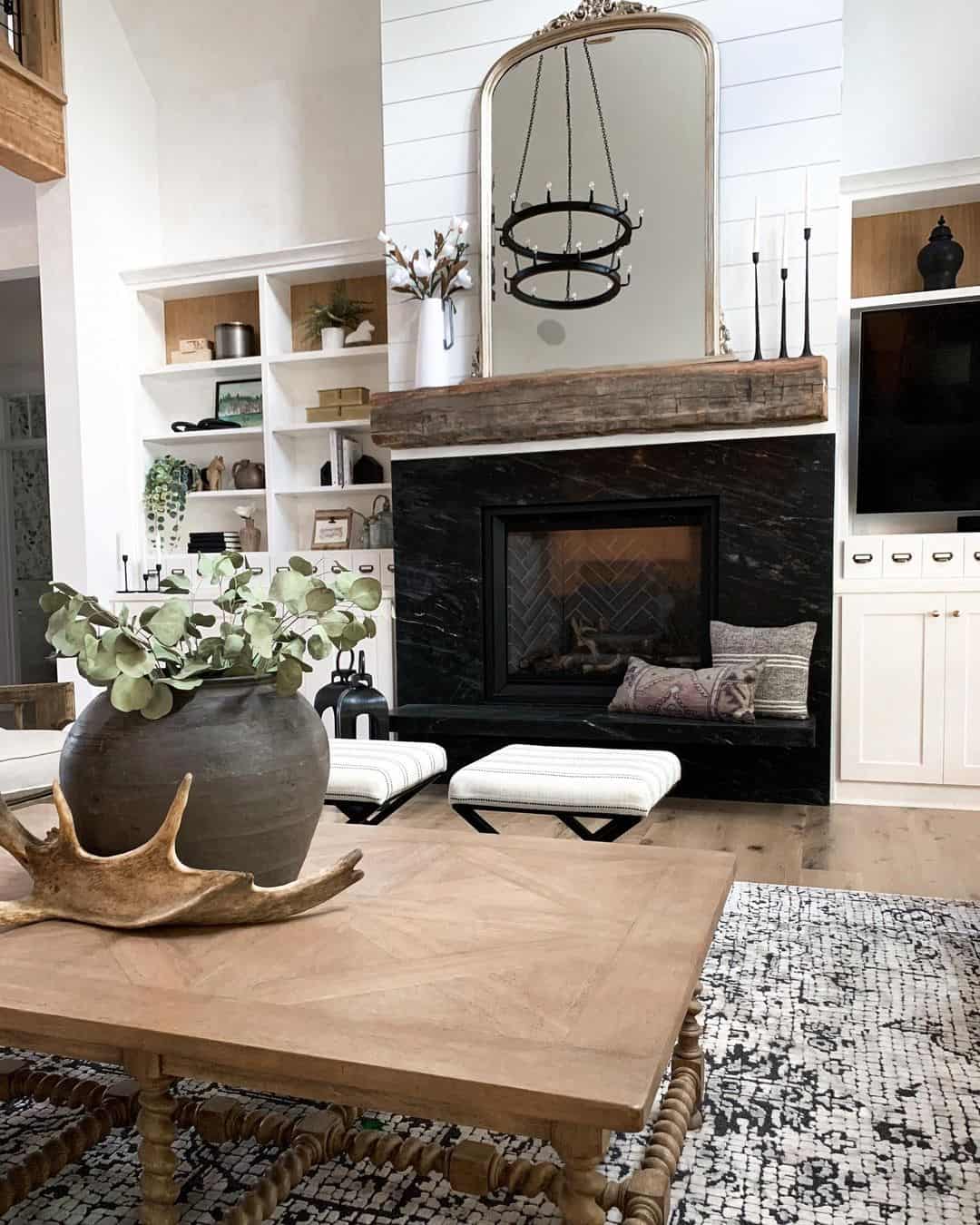 Frame a Black Marble Fireplace with an Ornate Arch Mirror
