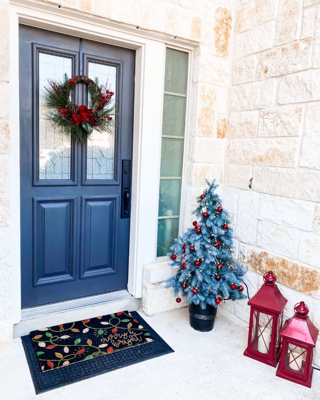 Welcome the Holidays with a Deep Blue Door and Festive Accents
