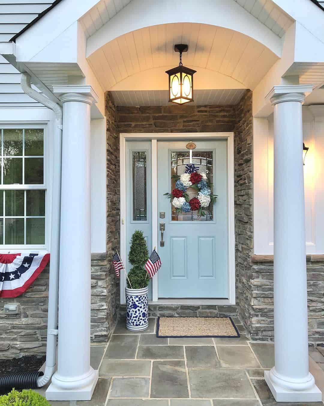 Patriotic Topiary in a Blue and White Planter