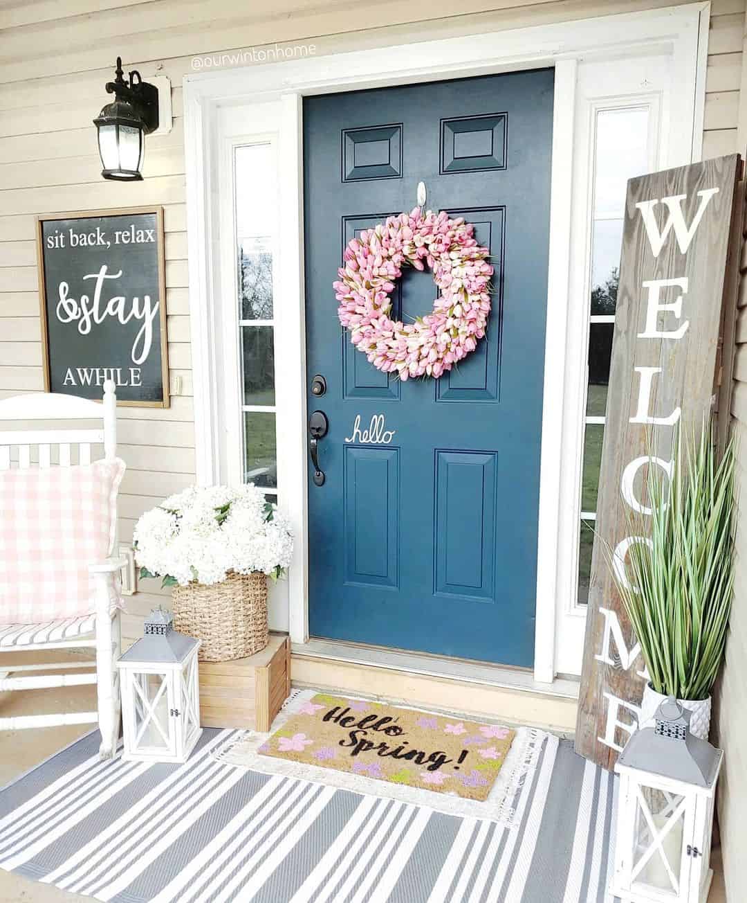 Pink Tulip Wreath and 'Hello' for a Welcoming Entry