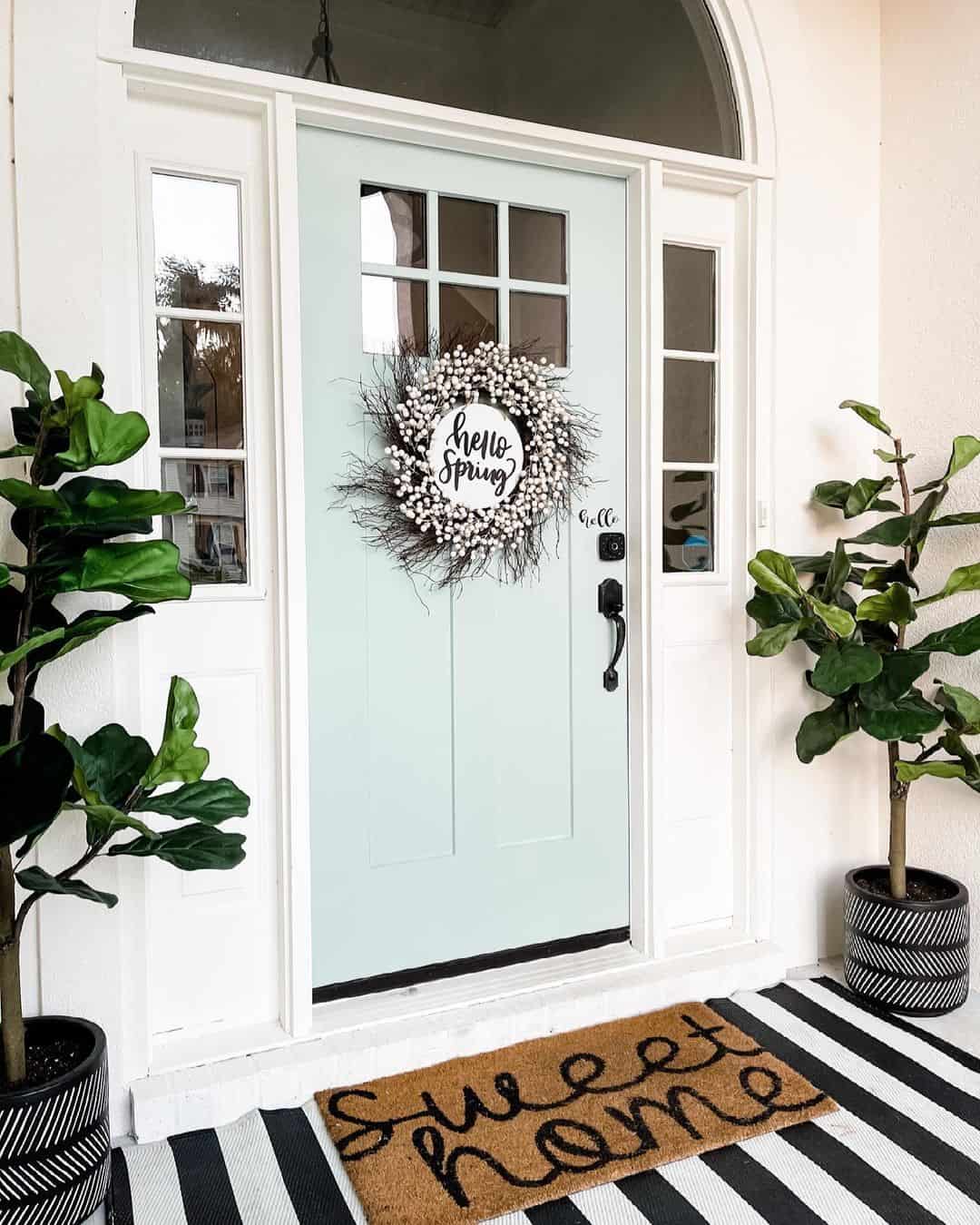 Graphic Stripes Add Punch to a Soft Blue Door