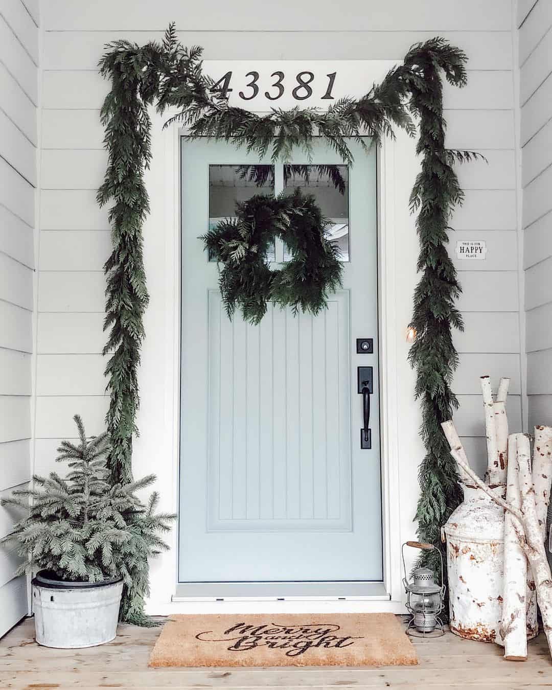 Frame Your Light Blue Door with a Cascading Garland