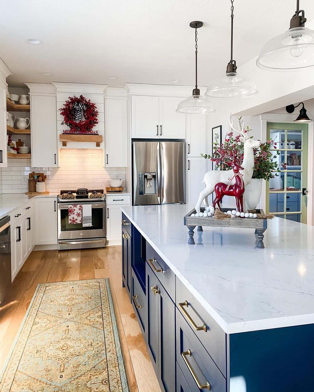 Deep Navy Island with Brass Hardware
