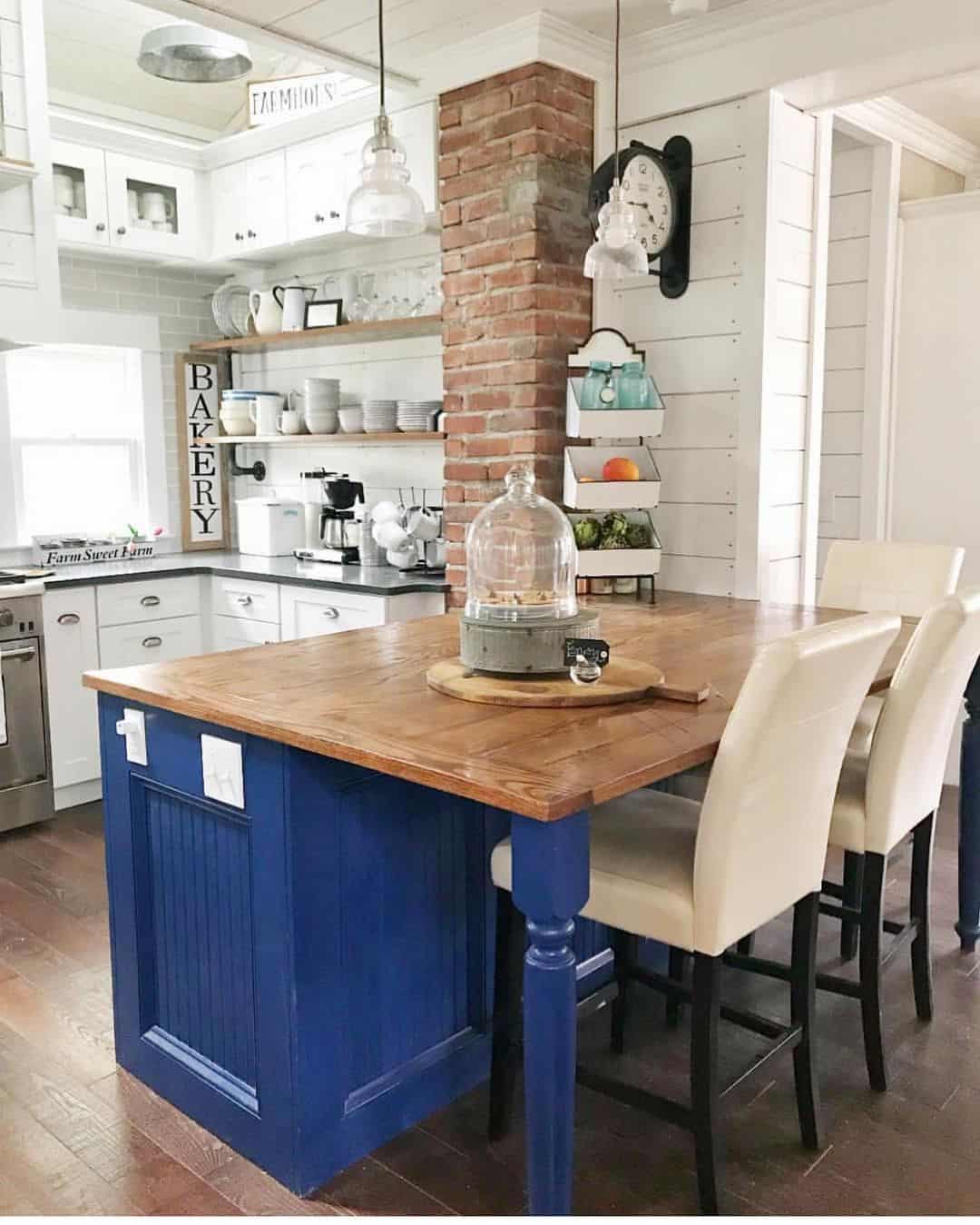 Cobalt Blue Island with Beadboard and Chunky Wood Top